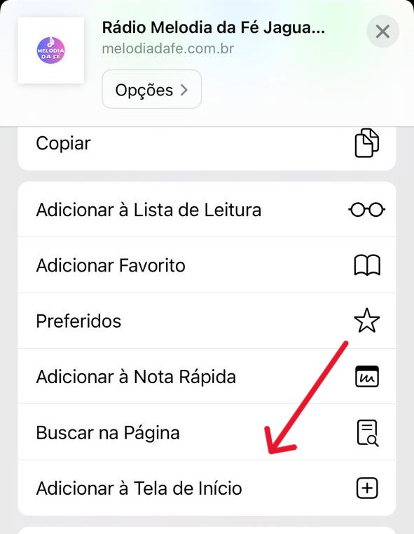 Exemplo de instalação no iOS